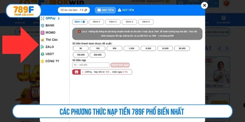Các phương thức nạp tiền 789F phổ biến nhất 